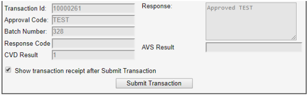Screenshot showing Web Terminal transaction results